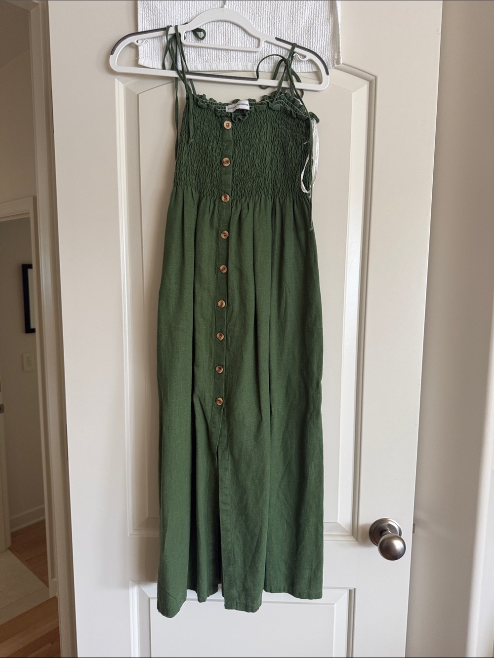 Faithfull the Brand Olive Green Smocked Button Dress